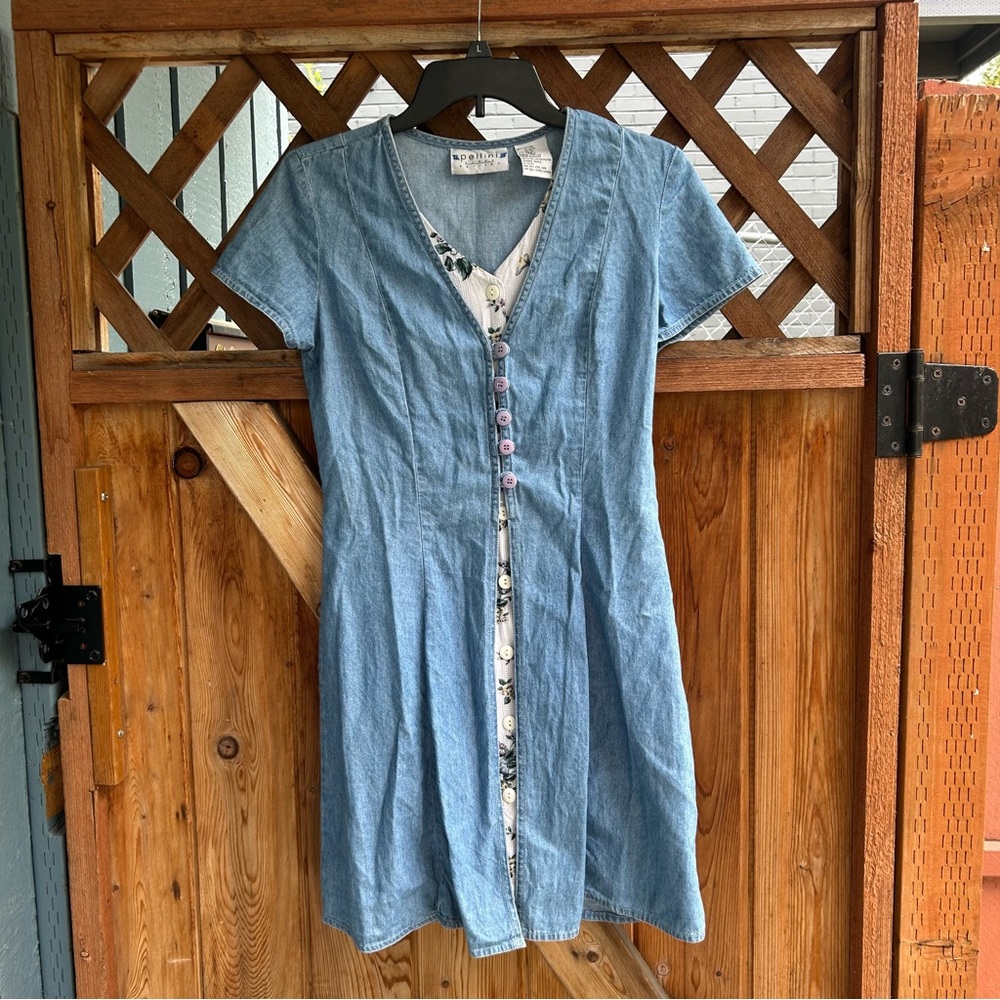 Y2K Denim Dress Floral with Corset Ties